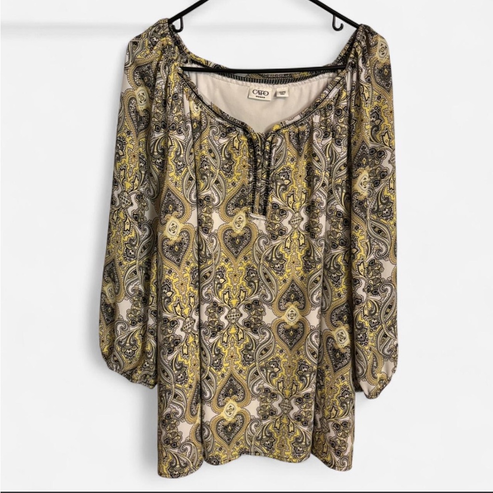 Cato 26/28W Yellow Paisley Boho Blouse